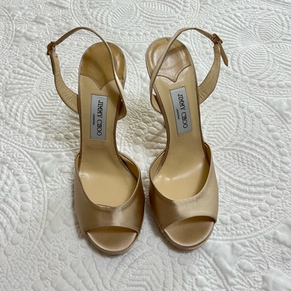 JIMMY CHOO Satin Strap Heels 120mm Champagne Toe Strap Back Strap Size 41 - Picture 5 of 11
